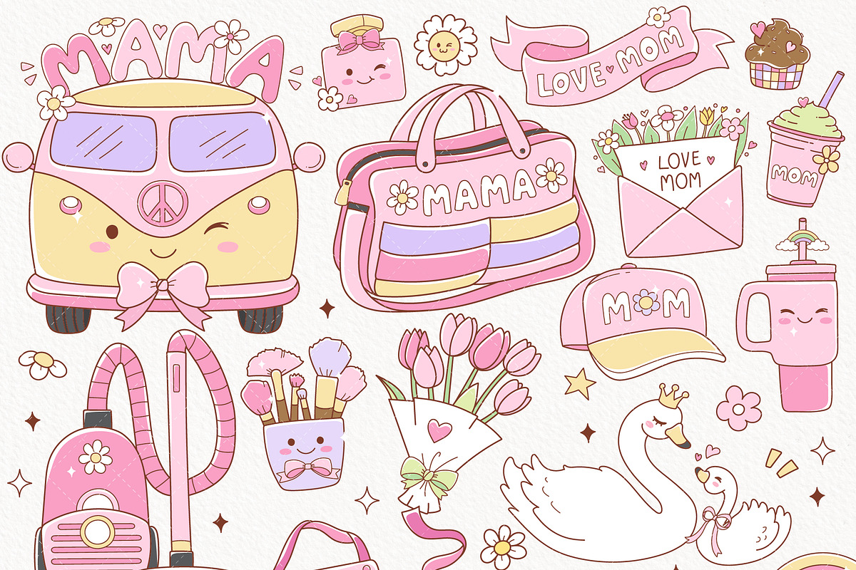 Retro Mother's Day Clipart, Girly, a Seasonal Illustration by TitaLivingArt (Photo 2 of 9)