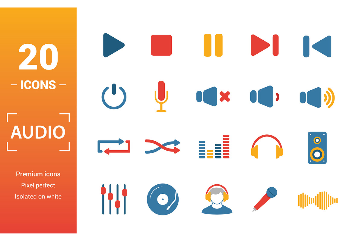 Audio Flat Icon Set, an Object Graphic by Aimagenarium@gmail.com (Photo 1 of 3)