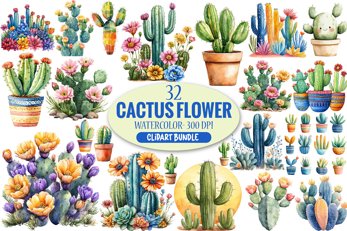 Cactus Flower Clipart Bundle, an Illustration by Pixels.Craft (Photo 1 of 6)