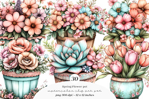 Whimsical Spring Flower pot Clipart, an Illustration by SinaCreation