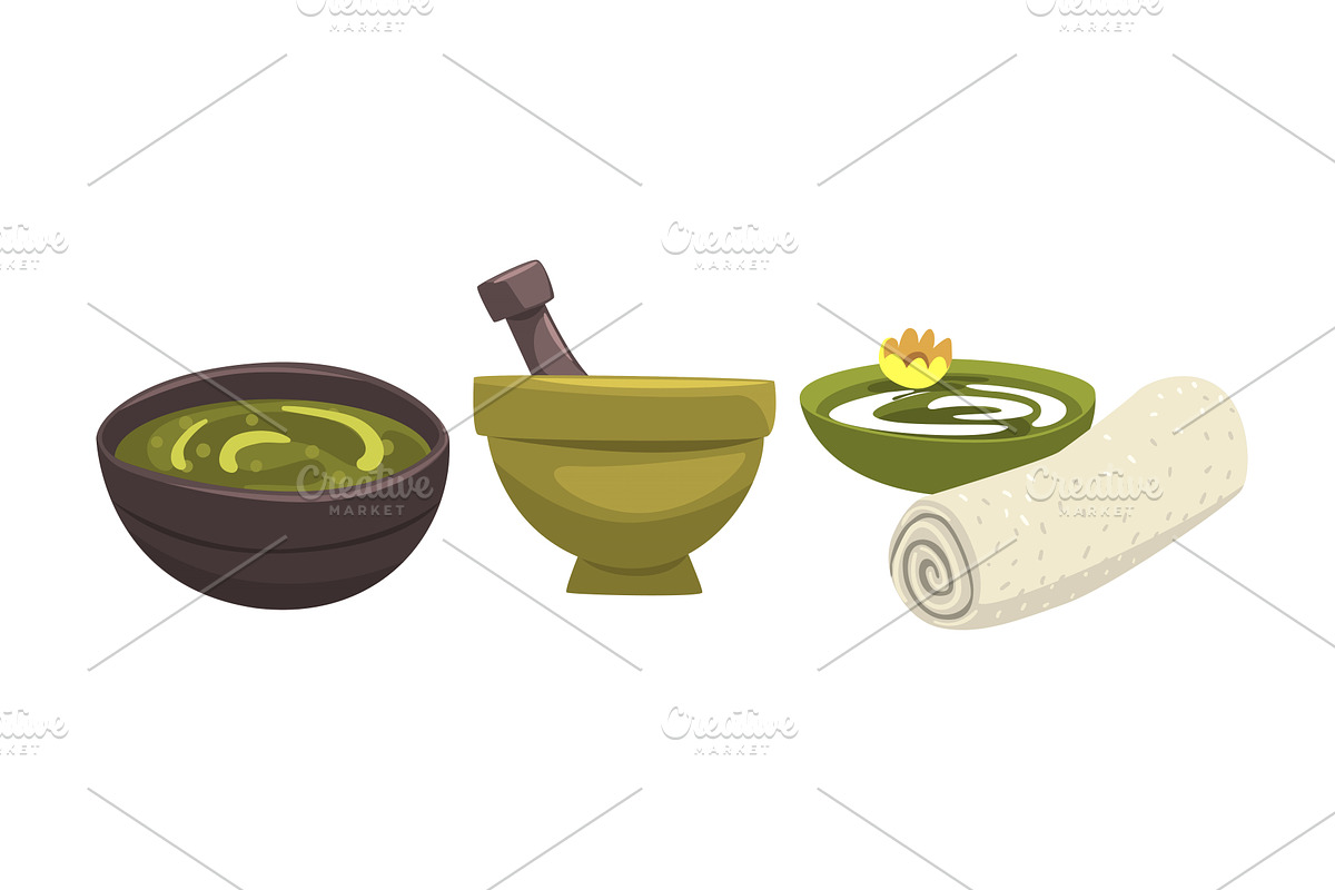 Bowls with Aromatic Massage Oil and, an Object Illustration by TopVectors