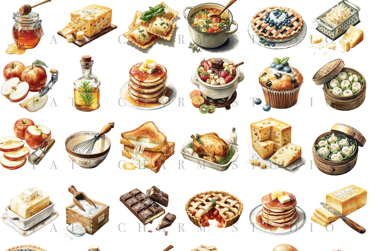 200+ Watercolor Kitchen Clipart Set, a Decorative Illustration by Pati Charm Studio (Photo 5 of 13)