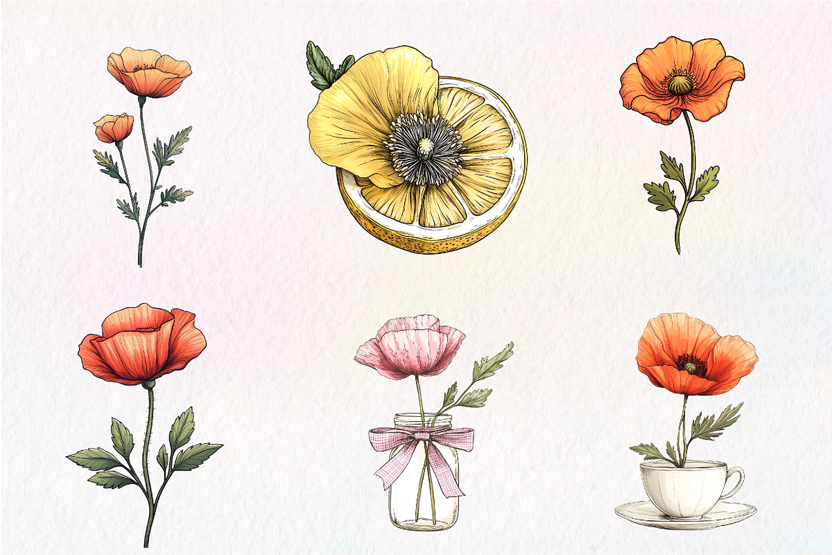 Summer Poppy Flowers Clipart, an Illustration by CreationArt (Photo 3 of 9)