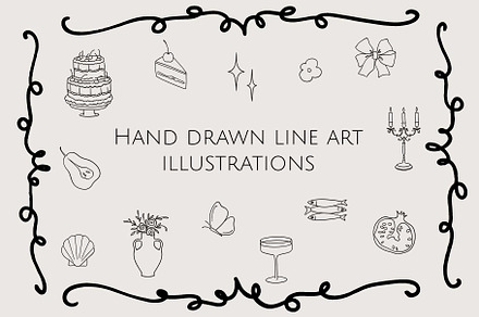 Hand drawn line art illustrations