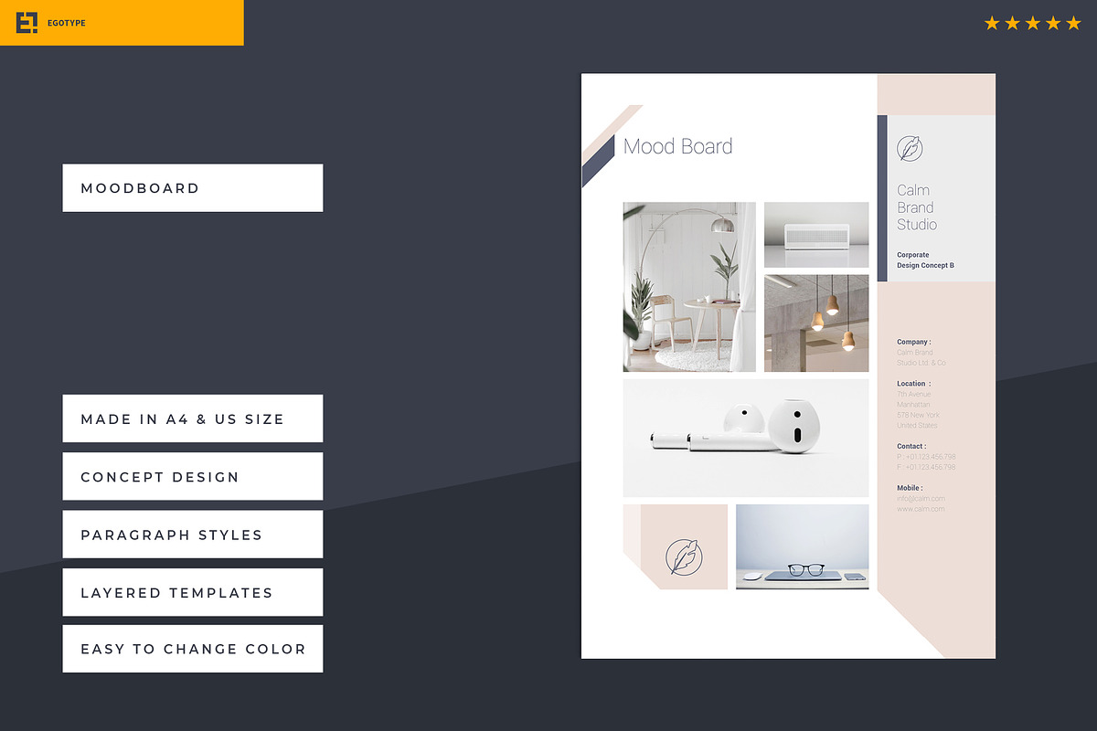 Calm Concept Design Mood Boards, a Stationery Template by Egotype (Photo 3 of 9)