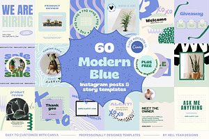 Modern Blue Instagram Templates, a Social Media Template by Hell Yeah Designs