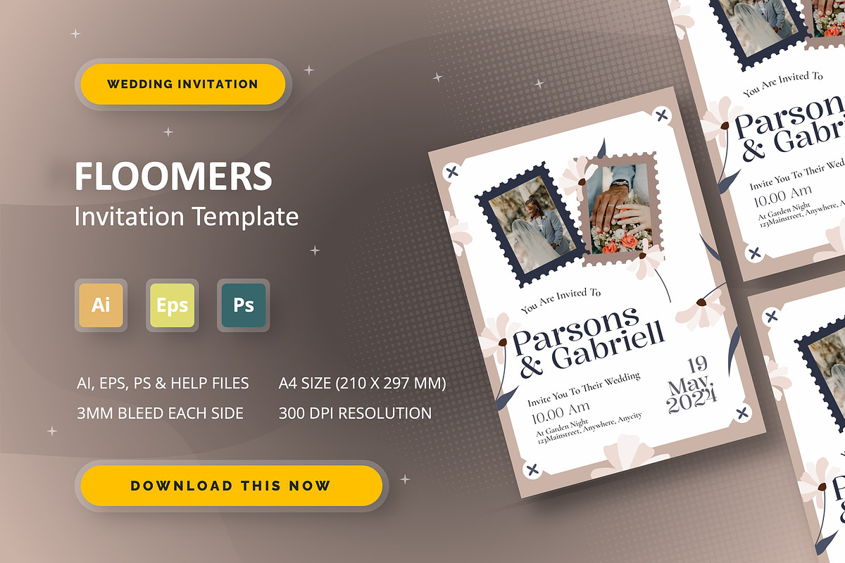 Floomers - Wedding Invitation, an Invitation Template by StreaksideStd