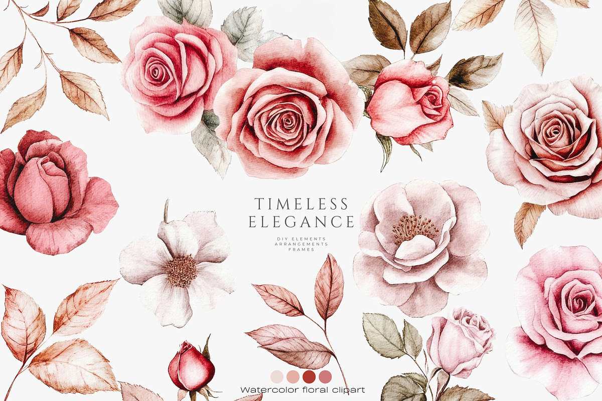 vintage roses elegant florals set, a Decorative Illustration by Patishop Art (Photo 2 of 13)