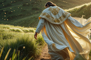 Strolling man in gold robe, an Illustration by wavebreak