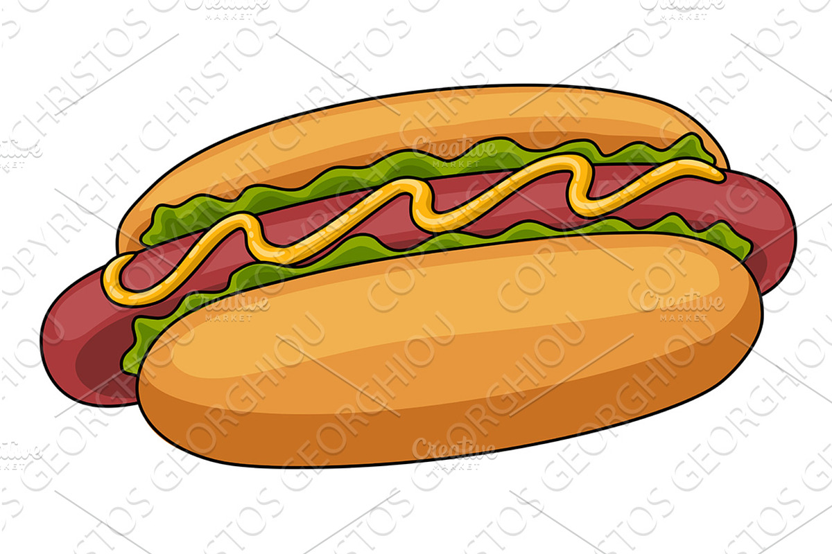 Hot Dog With Mustard Fast Food, a Food Illustration by Christos Georghiou