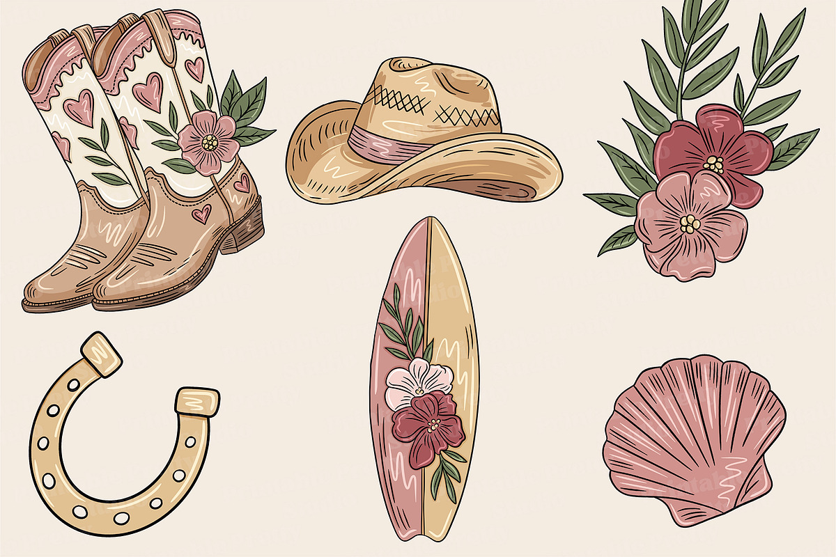 Coastal Cowgirl Clipart PNG Set, an Object Graphic by Printable Pretty Studio (Photo 4 of 4)