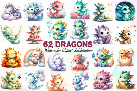 Dragons Watercolor Clipart Sublimati, an Illustration by Sublimation Artist