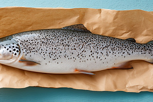 Whole fresh salmon on brown paper, a Food & Drink Photo by MistyDay