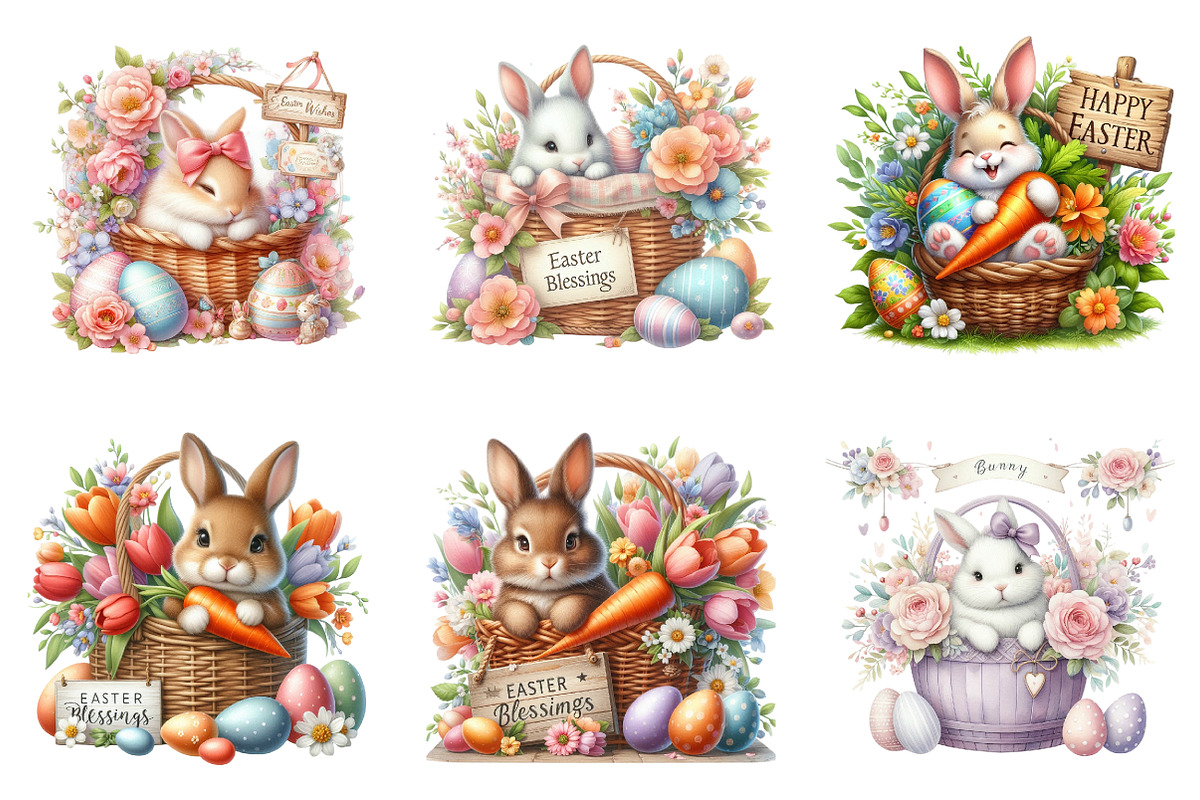 Easter bunny clipart bundle, an Illustration by SinaCreation (Photo 2 of 11)