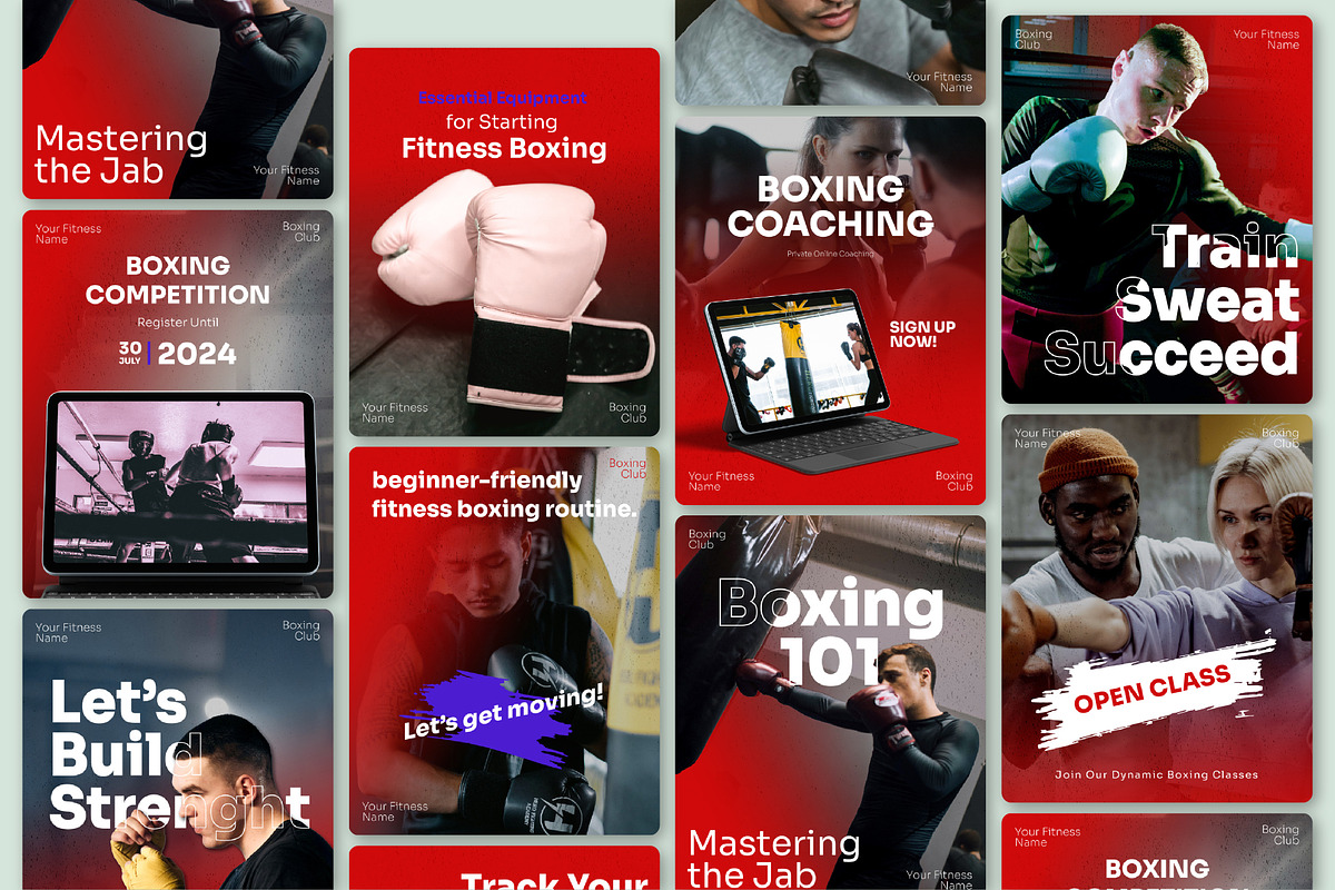 Boxing Social Media Kit Template, a Social Media Template by SecondBrain Store (Photo 3 of 10)