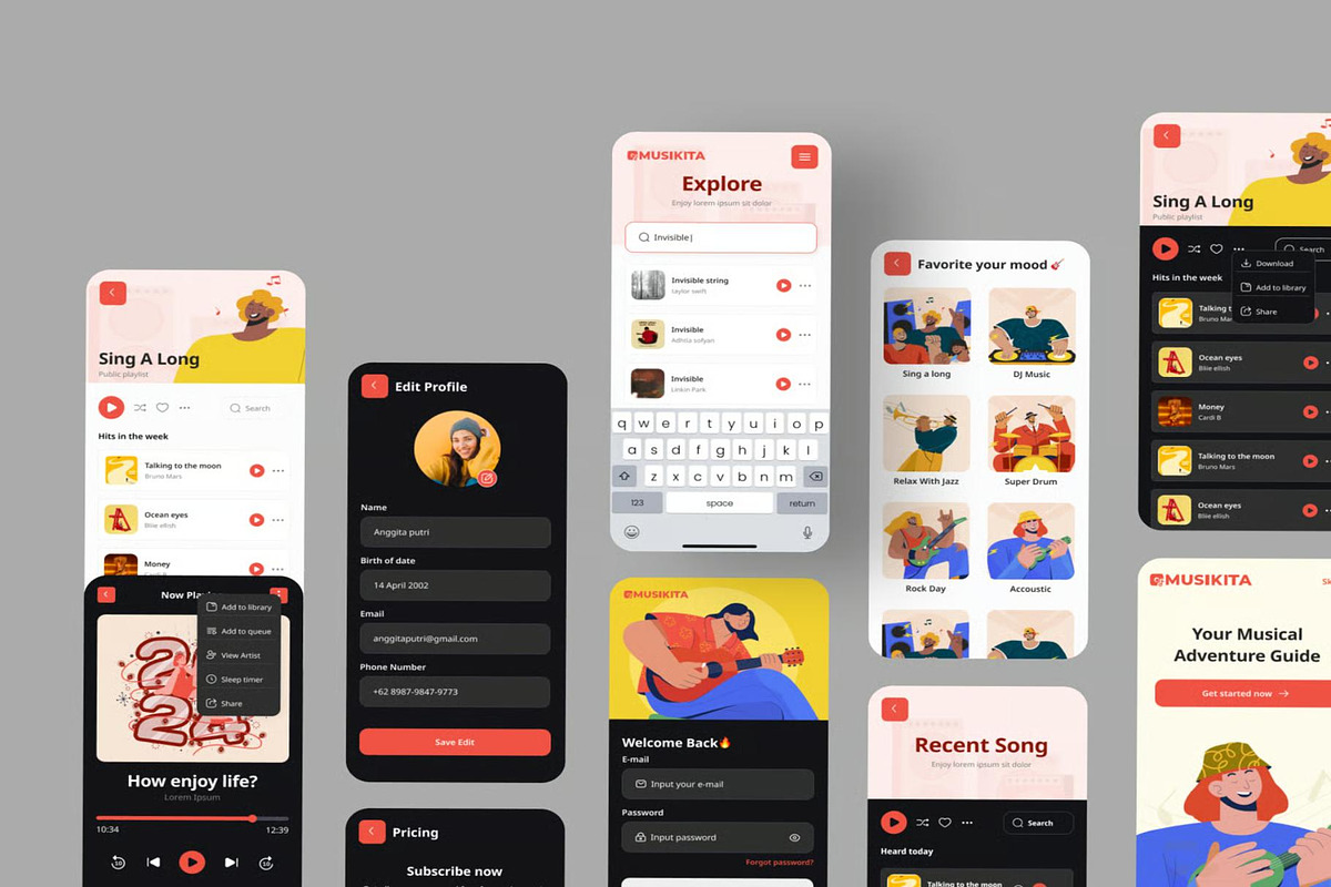 Musikita Music Player Mobile App UI, an UI Kit Template by Lumina_ui_ux202 (Photo 4 of 7)