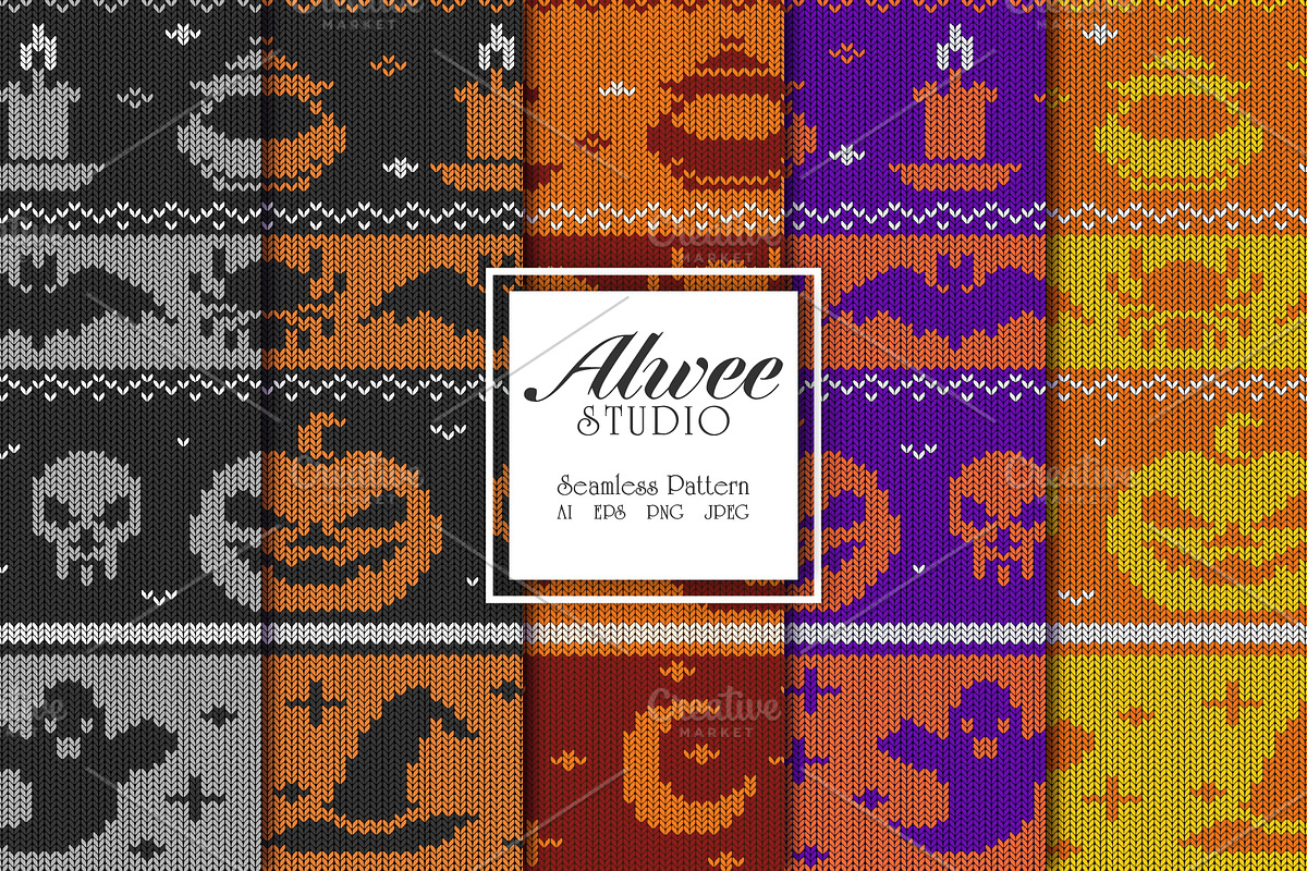 Halloween Spooky Knitted Pattern, a Pattern Graphic by Alwee Studio (Photo 1 of 6)