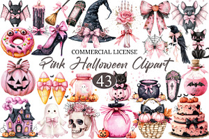 Preppy Pink Halloween Clipart, a Seasonal Illustration by designcity5