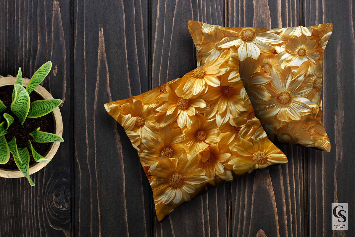 Gold Daisy Flowers Seamless Patterns, a Pattern Graphic by Creative Store (Photo 4 of 5)