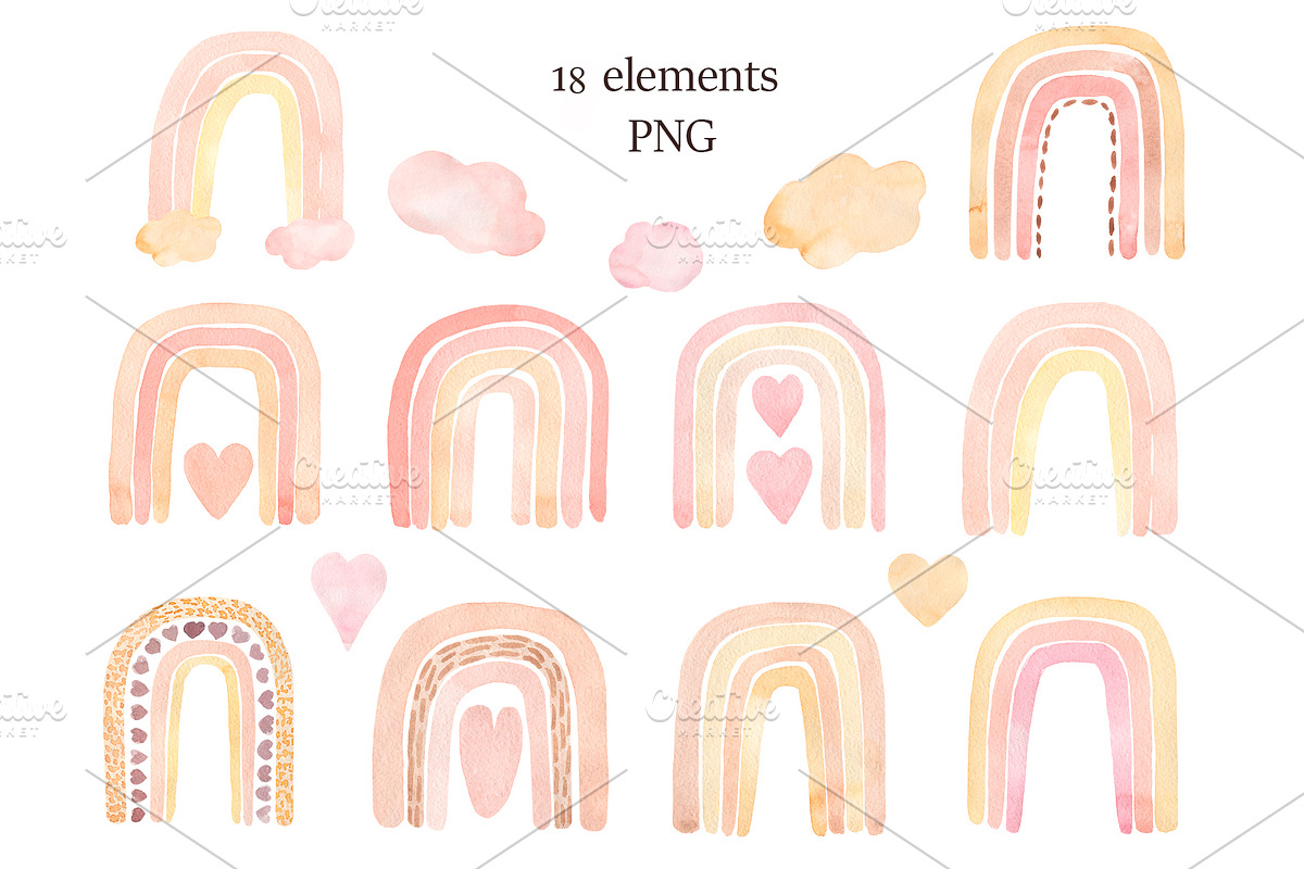 Watercolor Rainbows Set, an Object Illustration by MayaNavits (Photo 2 of 9)