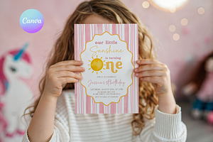 Sunshine First Birthday Invite, a Templates & Theme by VeliusCreativeStudio