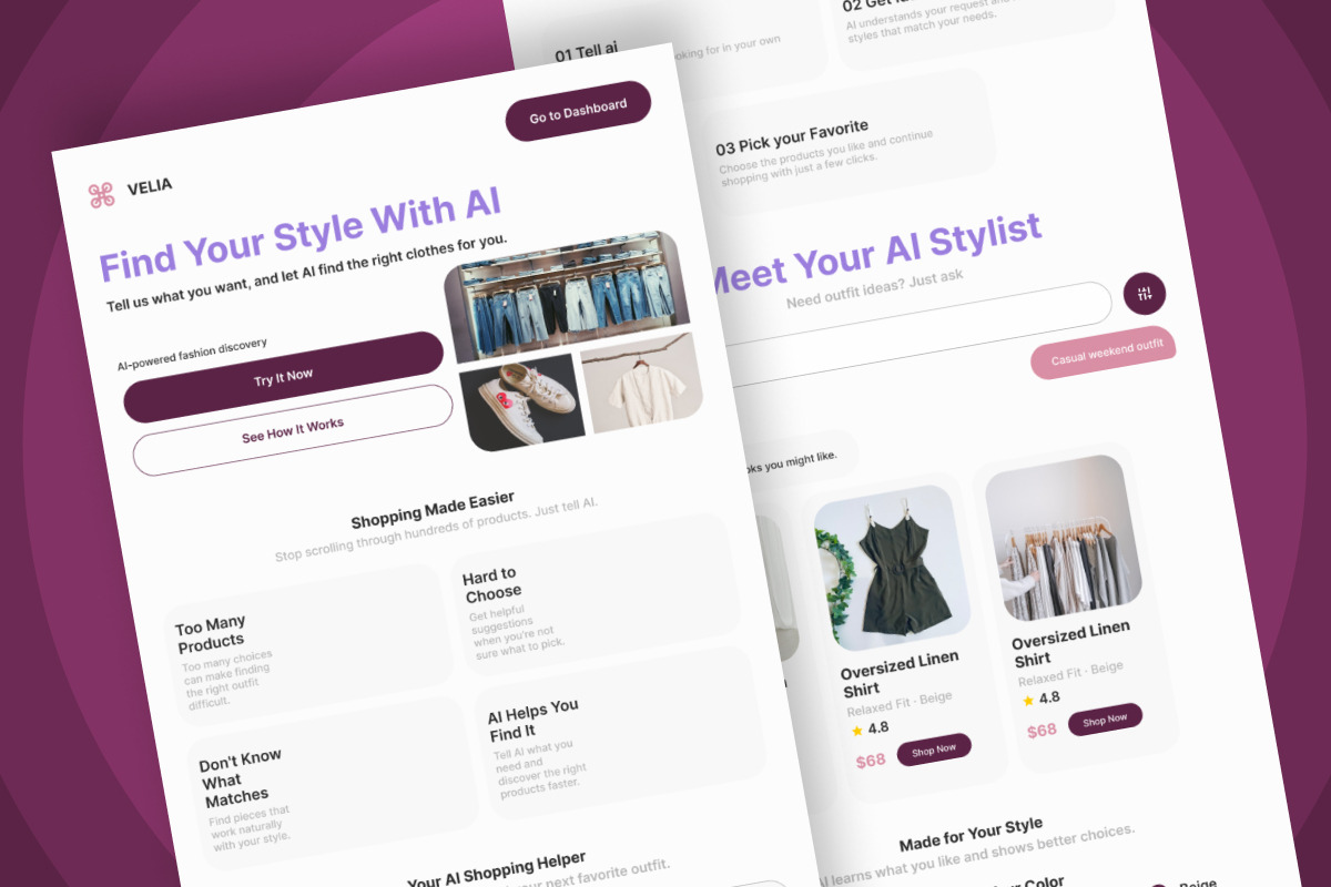 Velia AI Fashion Sales Agent Landing, a Landing Page Template by productype1 (Photo 4 of 5)