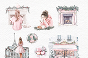 Watercolor pink girl winter Paris, a Person Illustration by Invite to Clipart (Thumbnail 7 of 12)