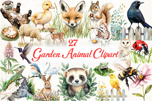 Watercolor Garden Animal Clipart, an Illustration by Libby Wishes