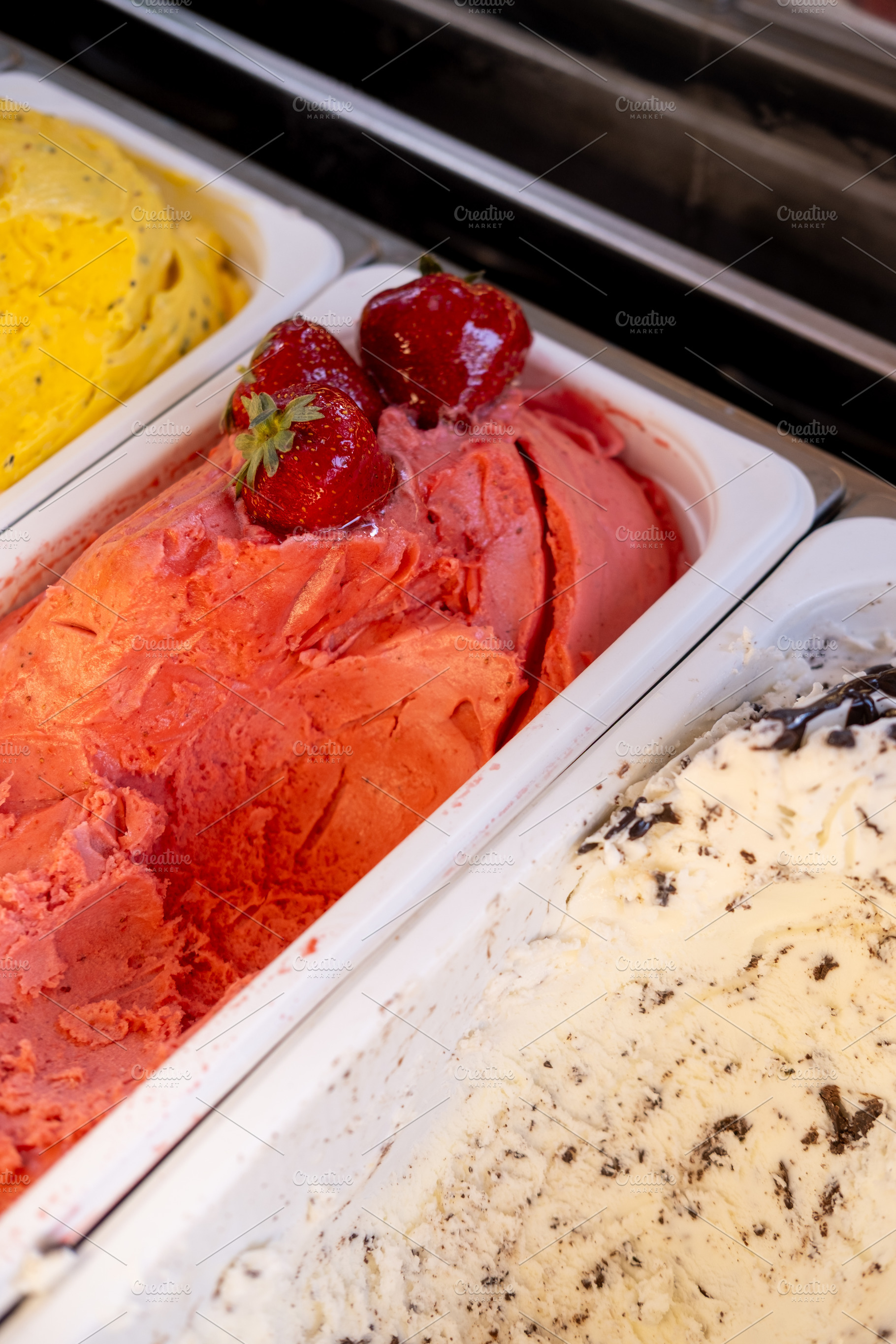 Colorful gelato fruit sorbet set ice cream berry, a Food & Drink Photo by Photo Drive Studio
