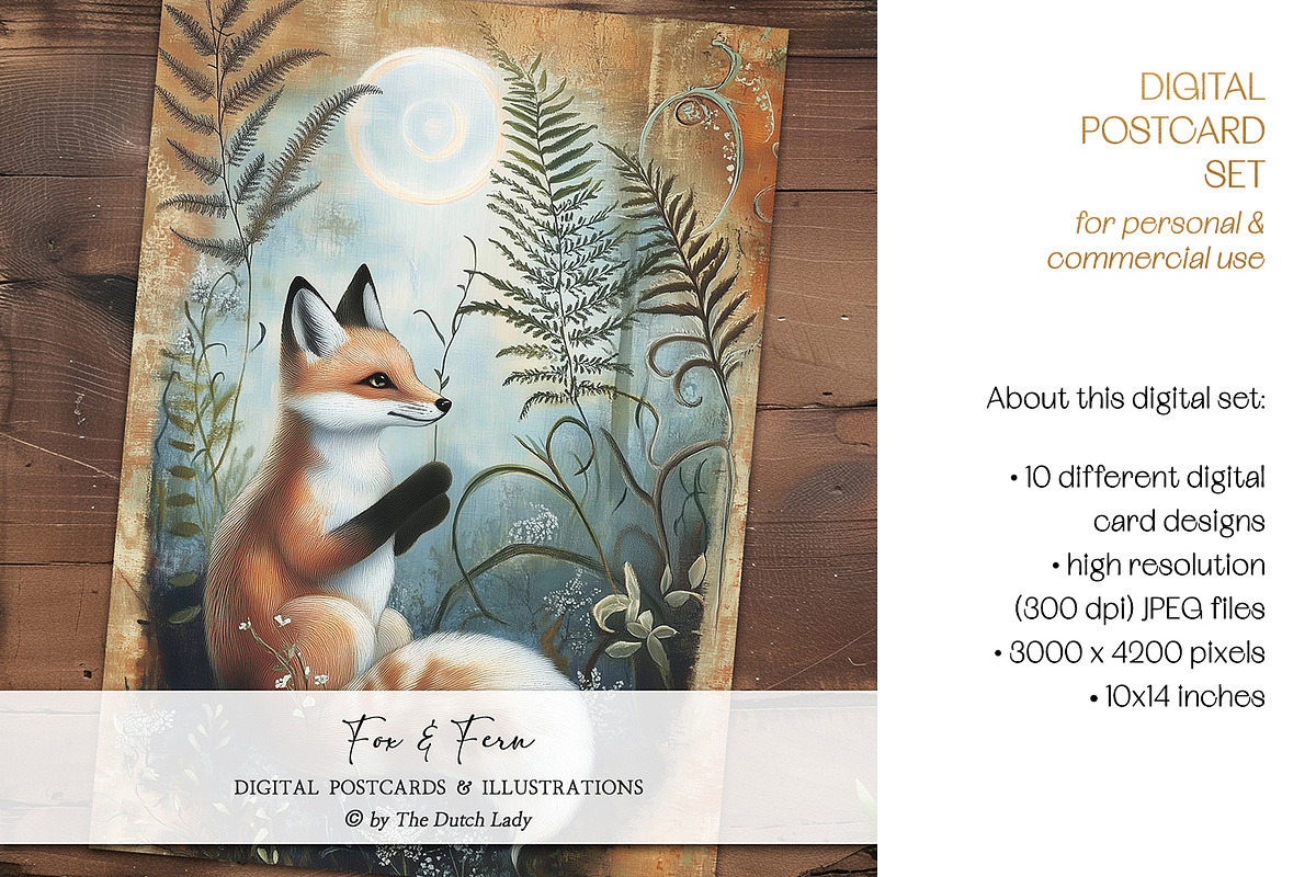 Fox & Fern Postcard Illustration Set, an Animal Illustration by The Dutch Lady Designs (Photo 3 of 8)