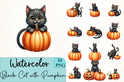Black Cat with Pumpkin Clipart, an Illustration by CrexoraLab (Thumbnail 1 of 5)