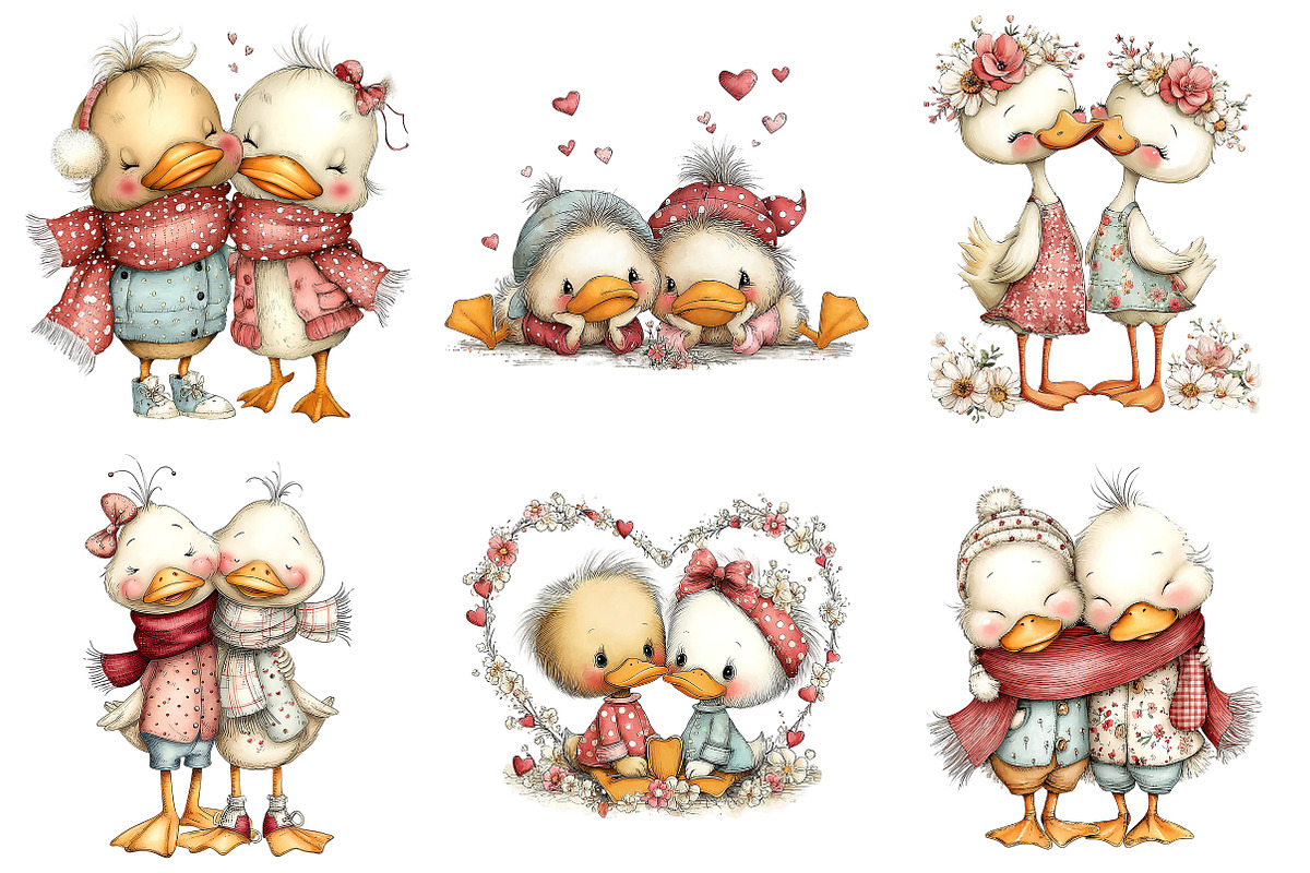 Whimsical Duck Couple Clipart, an Illustration by Craft Nest (Photo 9 of 9)