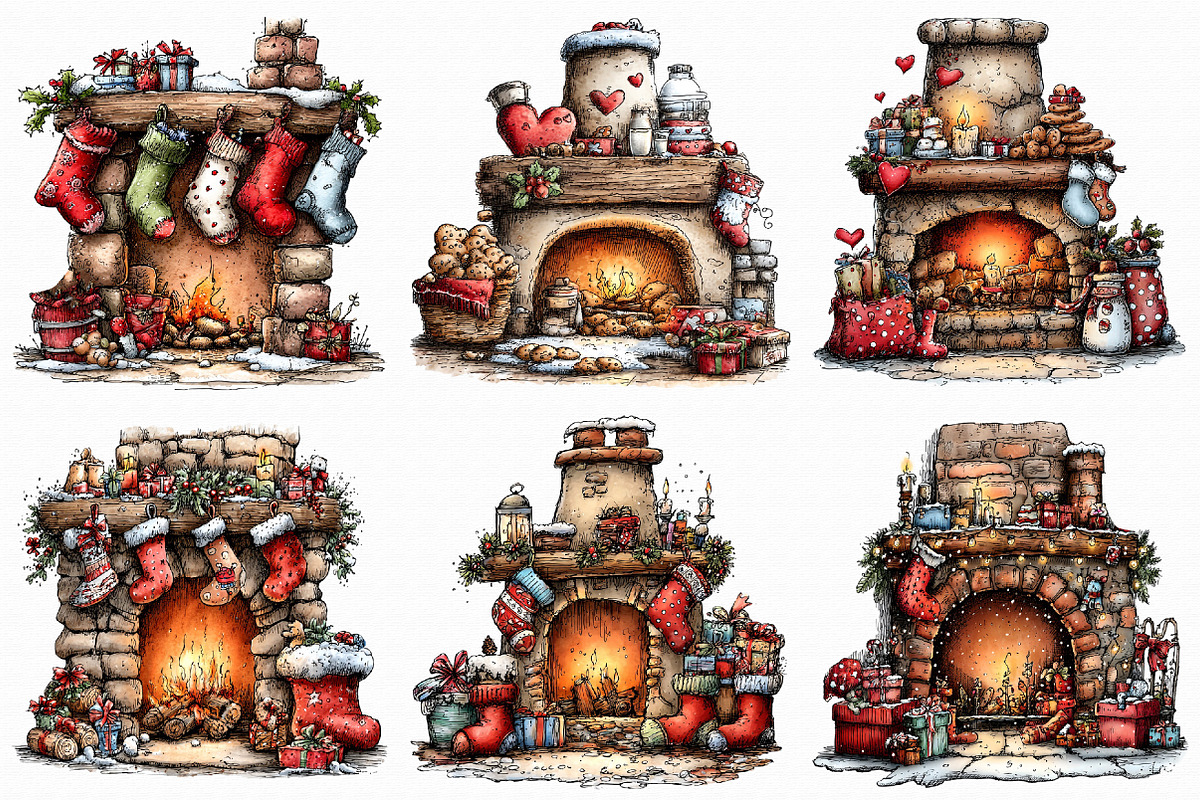 Christmas Fireplace Clipart, an Illustration by Libby Wishes (Photo 9 of 9)