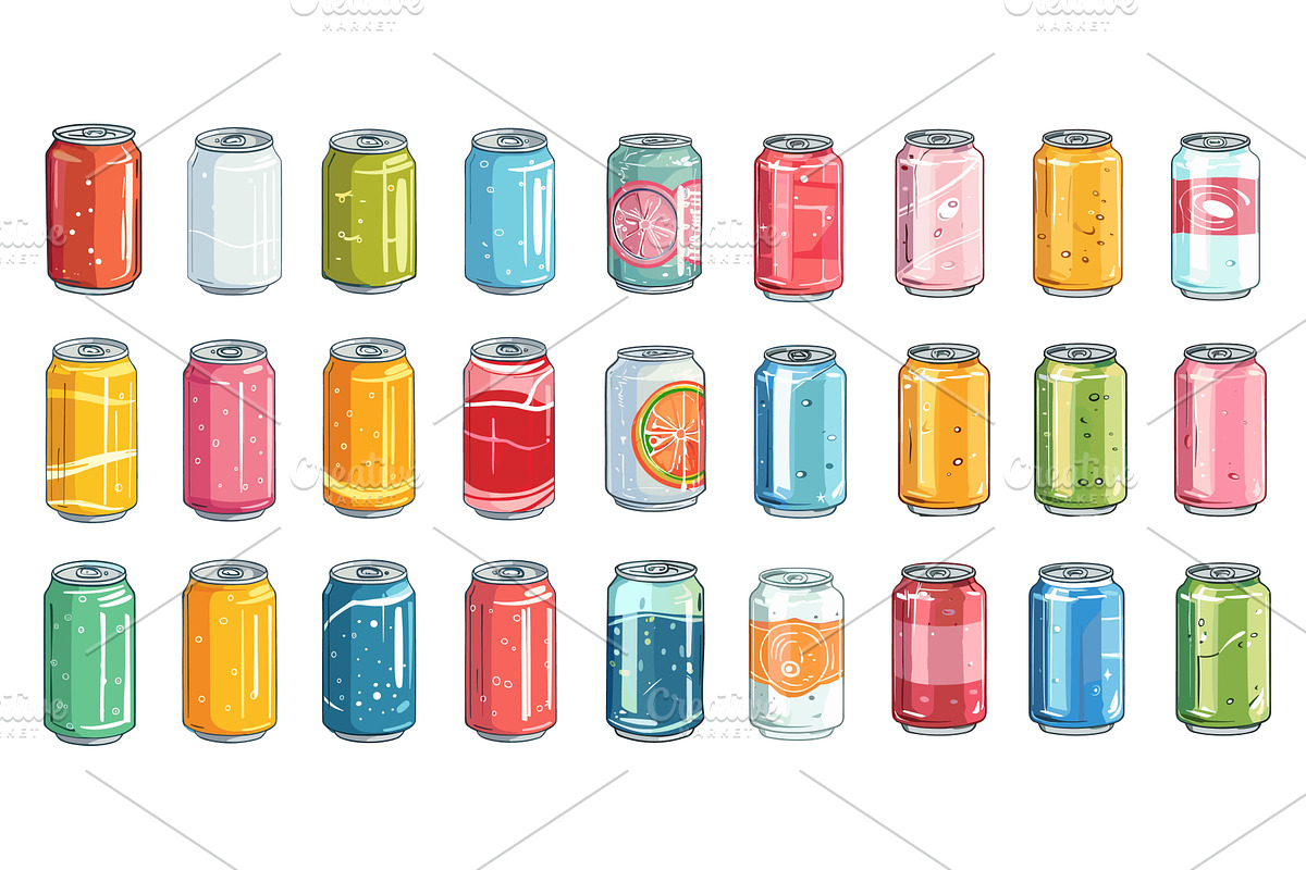 Cartoon soda cans, colourful, a Food Illustration by Stock-Smart-Start