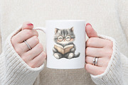 Cute Cat with Book Sublimation png, an Illustration by Watercolor design (Thumbnail 7 of 11)