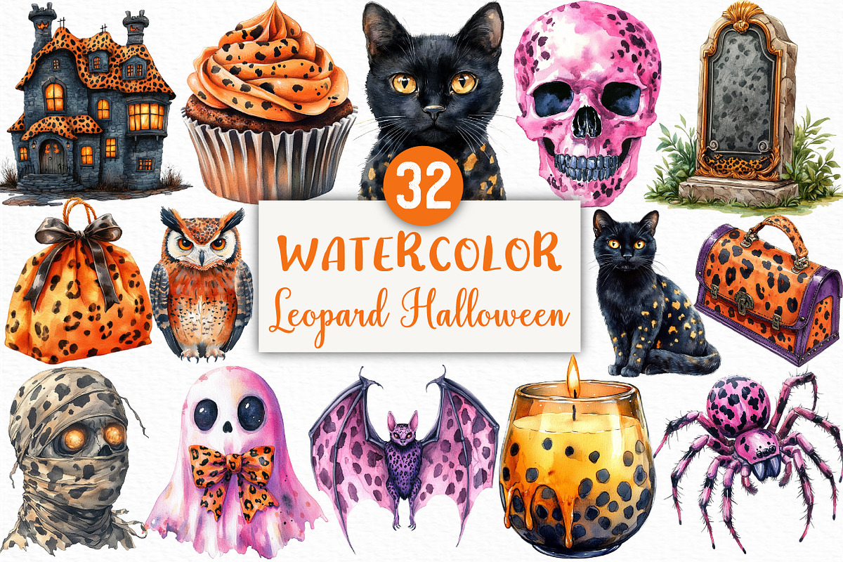 Watercolor Leopard Print Halloween, an Illustration by Craft Nest (Photo 1 of 6)