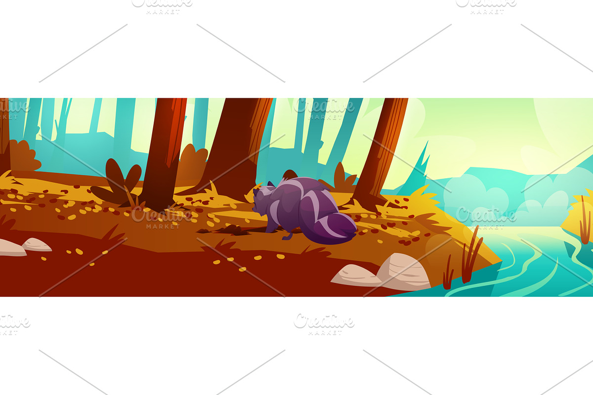 Autumn forest landscape with skunk, an Illustration by art PVP - market