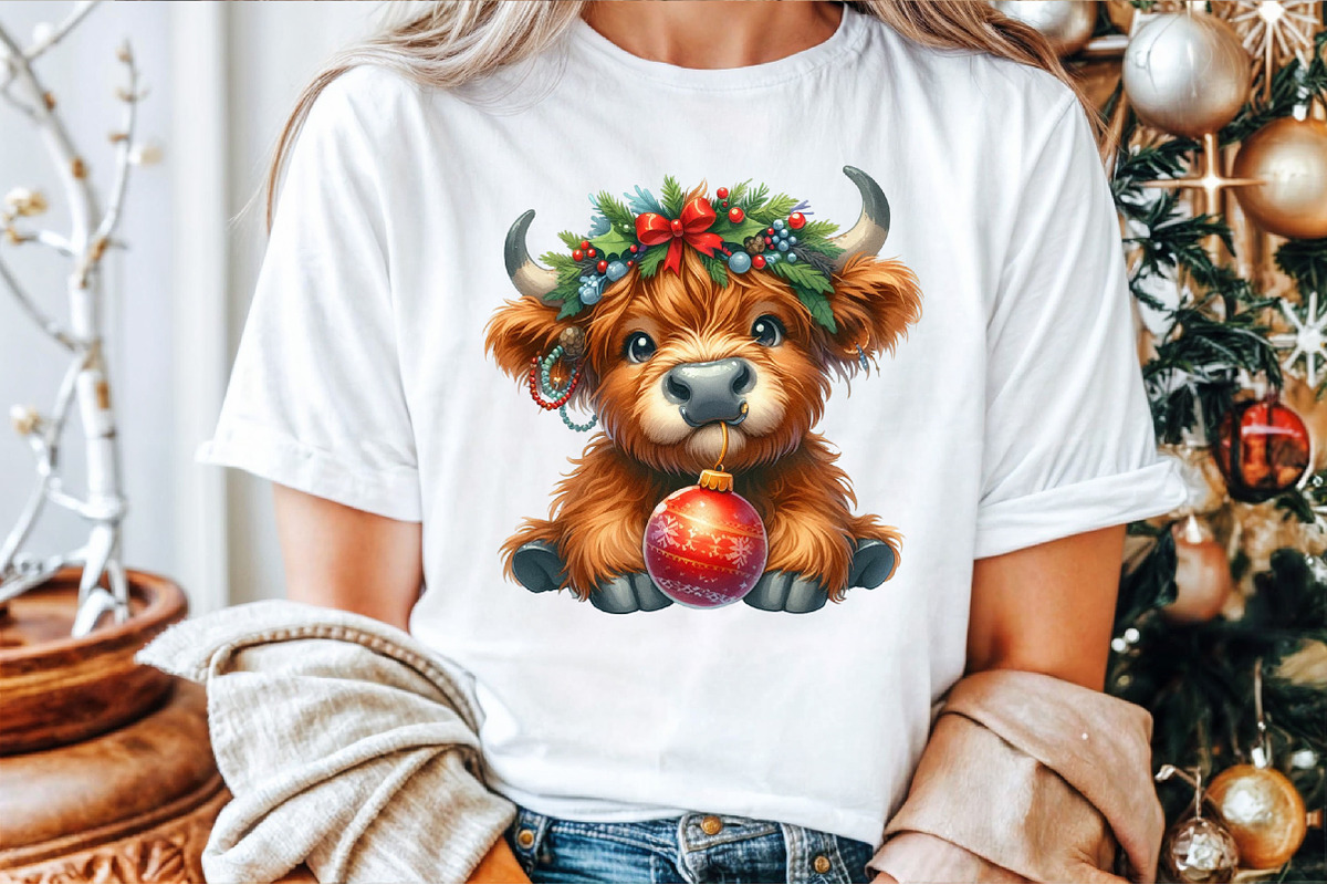 Cute Christmas Highland Cow PNG, an Illustration by Sublimation Artist (Photo 2 of 9)