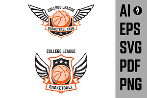 Winged Emblems With Basketball Ball