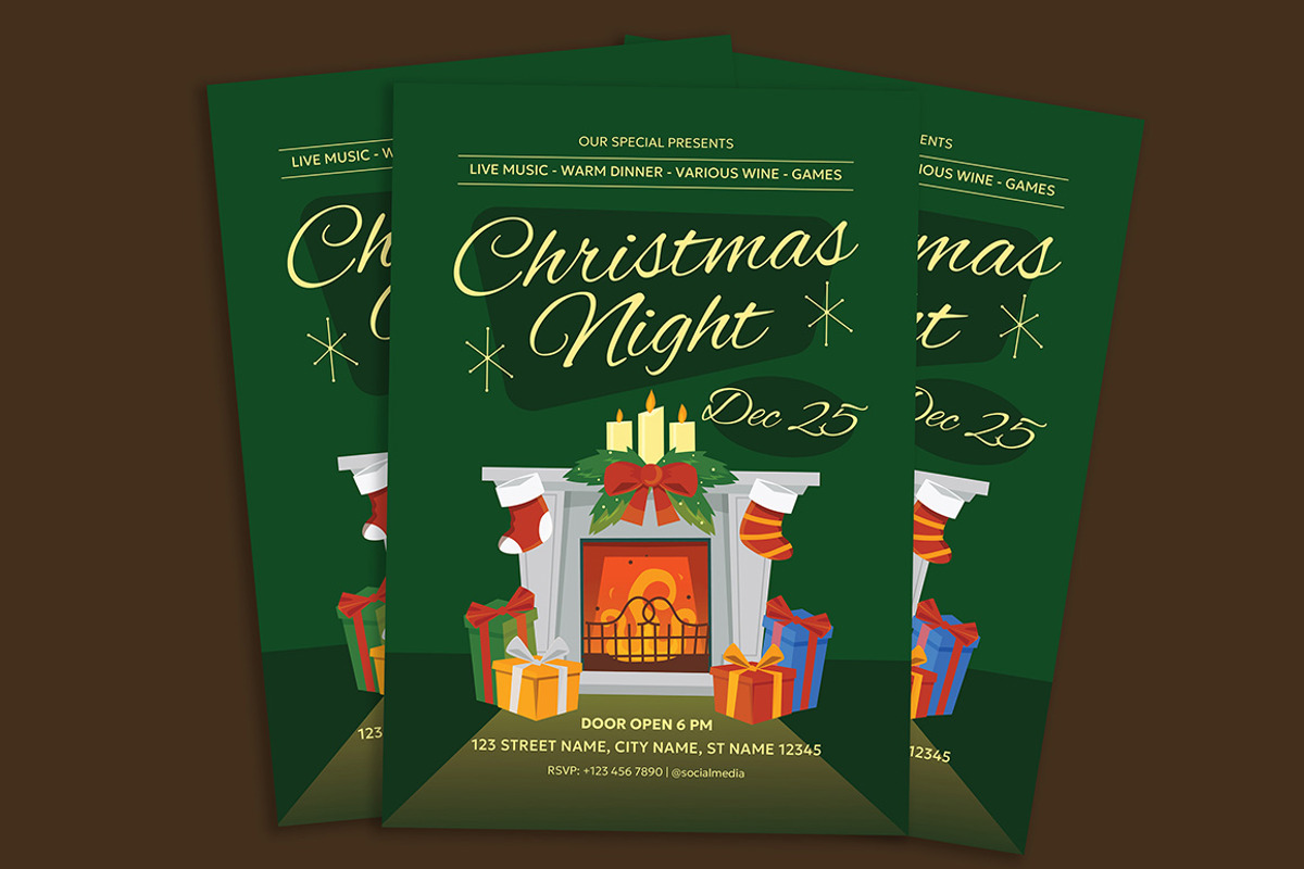 Retro Christmas Night Flyer Template, a Flyer Template by Gumico Studio. (Photo 3 of 3)