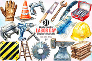 Watercolor Labor Day Clipart Bundle, an Illustration by Canvas Craft (Thumbnail 1 of 3)
