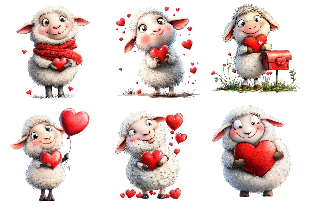 Valentine's Day Sheep Clipart Bundle, an Illustration by Dream Creation (Photo 4 of 5)