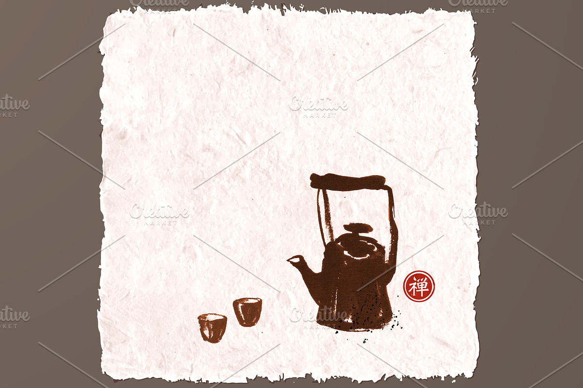 Sumi-e ink painting. Tea ceremony., a Food Illustration by Elina_Li (Photo 6 of 17)