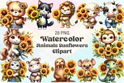 Watercolor Animals Sunflowers PNG, an Illustration by CraftArtStudio (Thumbnail 1 of 3)
