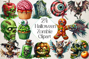 Halloween Zombie Watercolor Clipart, an Illustration by DreamPrint404