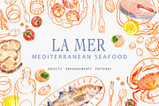 La Mer Mediterranean Seafood Graphic, a Food Illustration by Volha Studio (Thumbnail 1 of 15)