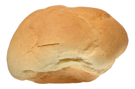 One fresh round bread bun, golden brown color, isolated on backg