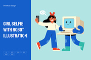 Girl Selfie with Robot Illustration, a Technology Illustration by Partikusi Design (Thumbnail 1 of 3)