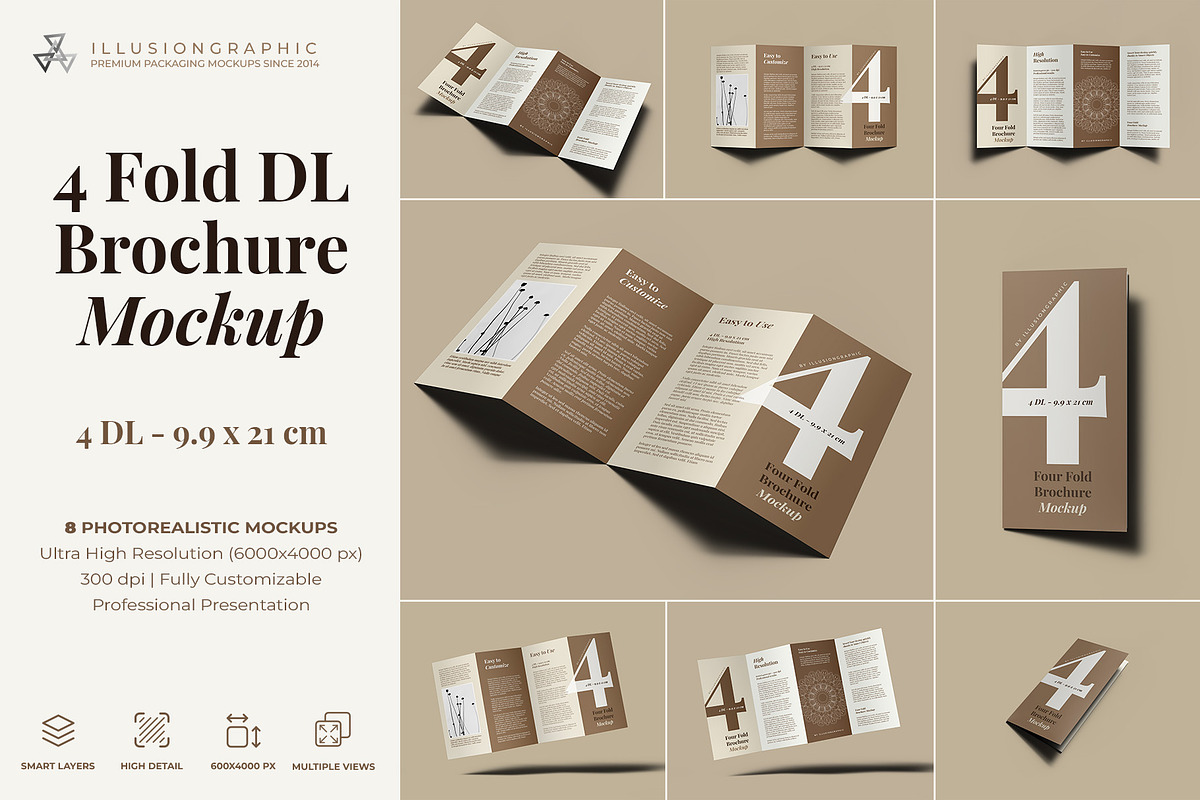 4 Fold DL Brochure Mockup - 8 Views, an Advertising Mockup by Illusiongraphic (Photo 1 of 20)