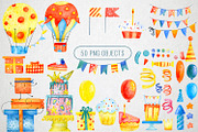 Happy birthday watercolor set, a Decorative Illustration by annasokol_ (Thumbnail 3 of 10)